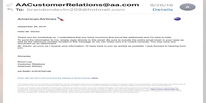 american airlines customer service email